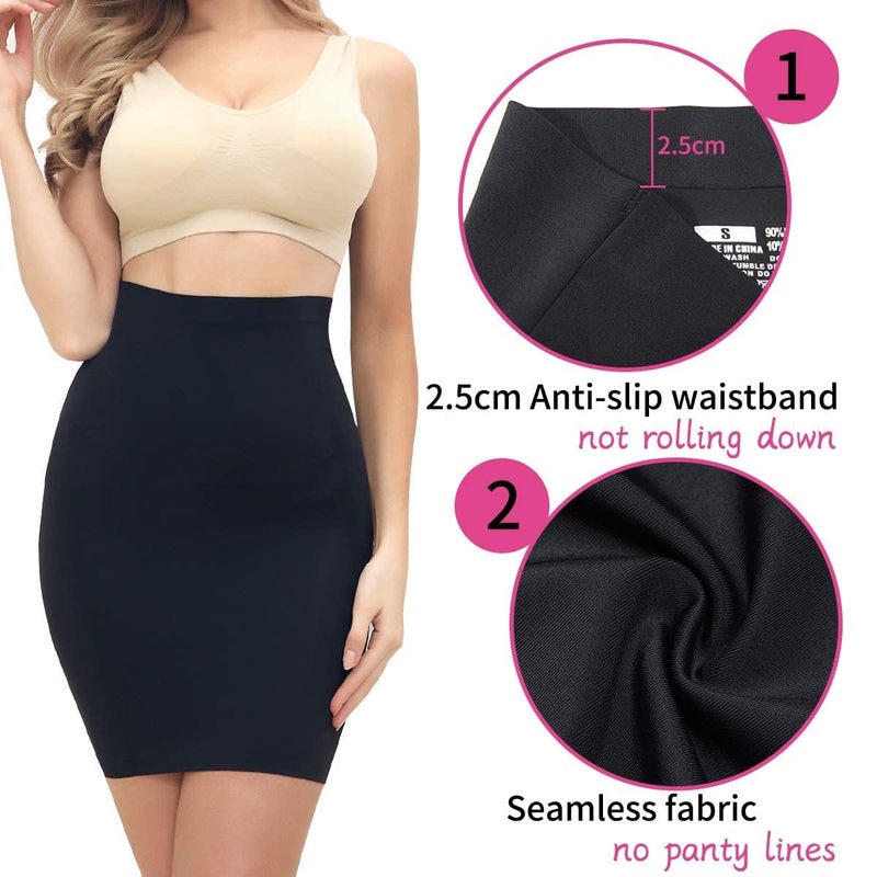 SLIMBELLE Half Slips Shaper Cool Comfort Seamless Firm Control Slip Shapewear Under Dress Tight Skirt Undergarments Black XL - Image 3